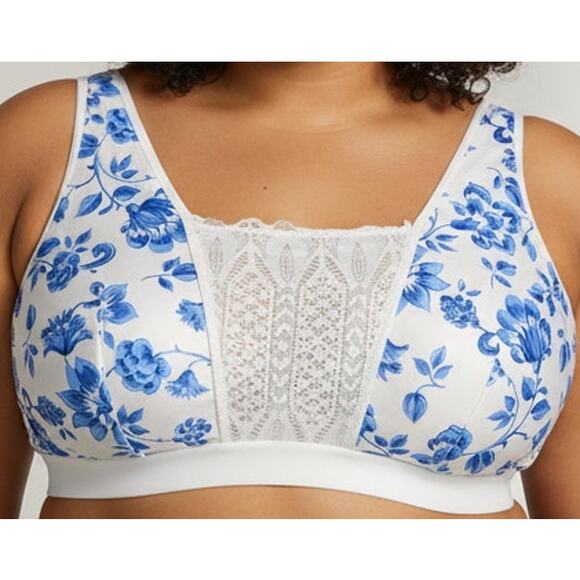 Blue Floral Lace Trim Bralette PLus Size 3XL XXX Lounge Sleep Modesty Lingerie - Picture 4 of 4
